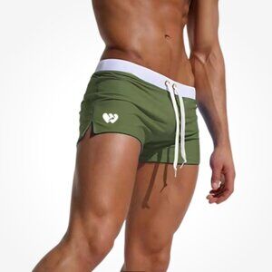 Men's Sexy Swim Trunks With Zippered Back Pocket Resort Wear Pool Olive L
